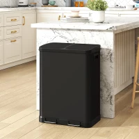 HOMCOM Kitchen Garbage Bin, 2 x 7.9 Gal (2 x 30 L) Trash Can, Soft-Close Garbage Can with Removable Inner Buckets, Black(m-1)