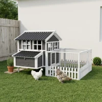 PawHut Wooden Chicken Coop with Run for 1-2 Chickens, 68" x 59" x 42"(m-10)