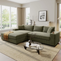 Large Corner Sectional Sofa with Extra-Thick Cushions, Comfortable Upholstered Couch for Living Room, 111.5" L x 59" W x 32" H, Green