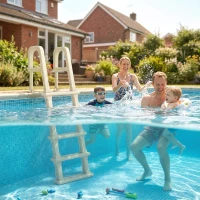 Outsunny Swimming Pool Ladder, 63.4"-69.3" Adjustable 5-Step Pool Stairs with Handrails, Non-Slip Steps, Load Capacity 300 lb(m-9)