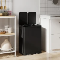 HOMCOM Kitchen Garbage Bin, 2 x 7.9 Gal (2 x 30 L) Trash Can, Soft-Close Garbage Can with Removable Inner Buckets, Black(m-10)