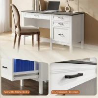 HOMCOM 54" Farmhouse Executive Desk, Computer Desk with Drawers, Adjustable Hanging Rails for for A4/Letter Size Files, White(m-7)