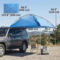 Outsunny Car Awning Camping Tailgate Tent for SUV, 3000mm Waterproof Car Side Awning with Carry Bag, Light Blue(m-3)