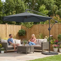 Outsunny 9.7 ft Offset Patio Umbrella with Water/Sand Fillable Weights, Garden Hanging Parasol with Locking Latch, Dark Grey(m-10)