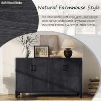 Farmhouse Storage Cabinet with Wood Veneer and Solid Pine Legs, Rustic Accent Sideboard for Entryways, 59" L x 18" W x 36" H, Black(m-4)