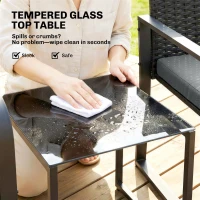 Outsunny Outdoor Bistro Set, 3 Piece Wicker Patio Furniture with Mesh Seat, Glass Table, Cushions for Porch, Balcony, Grey(m-9)