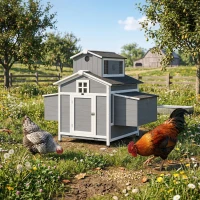 PawHut Chicken Coop for 2 Chickens, Wooden Hen House with Nesting Box, Pull-Out Tray, Ventilation Windows(m-10)
