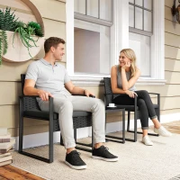 Outsunny Outdoor Bistro Set, 3 Piece Wicker Patio Furniture Set with Glass Top Table and Cushions for Porch, Balcony, Black(m-10)