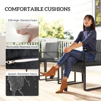 Outsunny Outdoor Bistro Set, 3 Piece Wicker Patio Furniture Set with Glass Top Table and Cushions for Porch, Balcony, Black(m-6)