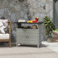 Outsunny Wicker Outdoor Storage Cabinet with Two Doors and Shelf for Outdoor Pool Towel Storage, Grey(m-8)