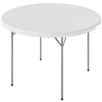 Outsunny 4ft Plastic Folding Picnic Table, Camping Table with Anti-Slip Foot Pads, Indoor Outdoor for Beach, BBQ, White(m-2)