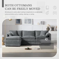 Modular Sectional Sofa with Deep Wide Seats and Cushions, L-Shaped Cloud Couch with Movable Ottoman, 103" L x 59.5" W x 33" H, Dark Gray(m-4)