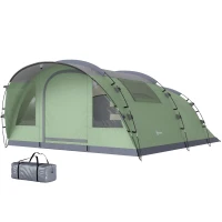 Outsunny Multi-Room Camping Tent for 2-4 Person, Easy Set up Large Family Tent with 4 Windows, Porch, Light Green(m-2)