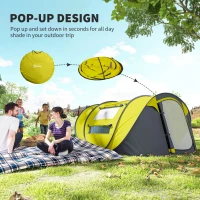 Outsunny 4 Person Camping Tent, Easy Pop Up Tent with Doors, Windows and Carry Bag, Automatic Setup Tent for Hiking, Yellow(m-4)