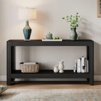 Elegant Farmhouse Console Table with Knot-Free Pine Legs, Accent Sofa Table with Solid Wood Veneer Top, 59" L x 15.5" W x 30" H, Black(m-8)