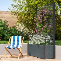 Outsunny Wicker Outdoor Planter with Trellis, 58" Standing Garden Bed with Liner, Drainage Holes for Climbing Plants, Dark Grey(m-10)