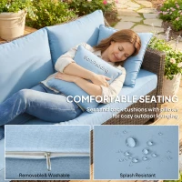 Outsunny PE Wicker Outdoor Couch Sofa, 4-Seater Modular Patio Furniture Lounge Set with 2 Loveseats, Cushions, Pillows, Blue(m-6)