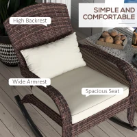 Outsunny Adirondack Chair, Outdoor Wicker Rocking Chair with High Back, Seat Cushion and Pillow for Porch, Balcony, Cream/Brown(m-5)