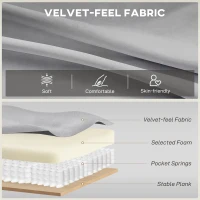 HOMCOM 3 Seater Sofa, Velvet Upholstered Couch with Spring Cushions, Rubber Wood Legs and 2 Pillows, Grey(m-4)