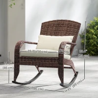 Outsunny Adirondack Chair, Outdoor Wicker Rocking Chair with High Back, Seat Cushion and Pillow for Porch, Balcony, Cream/Brown(m-3)