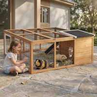 PawHut Rabbit Hutch, Waterproof Rabbit House for Small Animals, Natural(m-2)