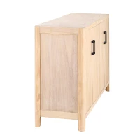 Farmhouse Storage Cabinet with Wood Veneer and Solid Pine Legs, Rustic Accent Sideboard for Entryways, 59" L x 18" W x 36" H, Natural(m-14)