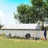 PawHut Heavy Duty Outdoor Dog Kennel with Waterproof Roof, Secure Latch, Chain Link Dog Run for Backyard, 20' x 7.5' x 8'(m-3)