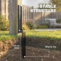 Outsunny 4 Pack Fence Post Repair Kit, 32" Steel Fence Post Support with Drill for Wooden Fences, Broken Gate, Posts(m-5)