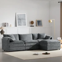 Modular Sectional Sofa with Deep Wide Seats and Cushions, L-Shaped Cloud Couch with Movable Ottoman, 103" L x 59.5" W x 33" H, Dark Gray(m-1)