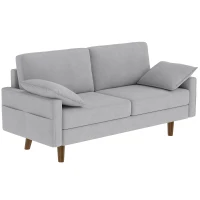 HOMCOM 3 Seater Sofa, Velvet Upholstered Couch with Spring Cushions, Rubber Wood Legs and 2 Pillows, Grey(m-2)