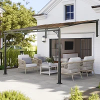 Outsunny 11' x 10' Outdoor Pergola, Wall Mounted Hardtop Lean-to Gazebo with Polycarbonate Roof and Metal-Aluminium Frame(m-1)
