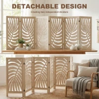HOMCOM 6 Panel Room Divider, Detachable Folding Privacy Screens with Palm Leaf Design for Home Office, Natural Wood(m-4)