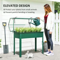 Outsunny Elevated Garden Box with Greenhouse Cover, Raised Garden Bed with Legs and Drainage Hole for Vegetables, Green(m-5)