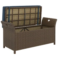Outsunny 2-In-1 Outdoor Storage Bench, 29 Gallon Wicker Deck Box with Handles and Cushion, Navy Blue(m-11)