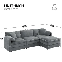 Modular Sectional Sofa with Deep Wide Seats and Cushions, L-Shaped Cloud Couch with Movable Ottoman, 103" L x 59.5" W x 33" H, Dark Gray(m-3)