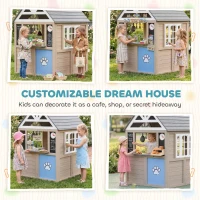 Qaba Outdoor Playhouse, Wooden Kids Playhouse with Dog Door, Cookware, Planter Box, Bell, Blackboard, Clock for Backyard(m-6)