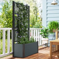 Outsunny Wicker Outdoor Planter with Trellis, 58" Standing Garden Bed with Liner, Drainage Holes for Climbing Plants, Dark Grey(m-8)