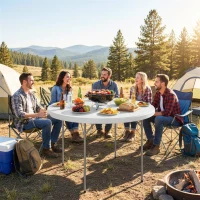 Outsunny 4ft Plastic Folding Picnic Table, Camping Table with Anti-Slip Foot Pads, Indoor Outdoor for Beach, BBQ, White(m-8)