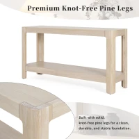 Elegant Farmhouse Console Table with Knot-Free Pine Legs, Accent Sofa Table with Solid Wood Veneer Top, 59" L x 15.5" W x 30" H, Natural(m-7)