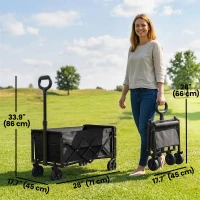 Outsunny 16 Gallon Folding Wagon Cart with Wheels, Heavy-Duty Collapsible Wagon with Drop-Down Tailgate, Black(m-3)
