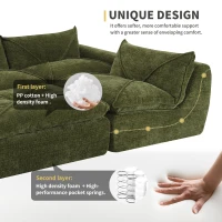 Modular Sectional Sofa with High-Density Foam and Pocket Springs, Oversized Compressed Sofa for Living Room, 116" L x 72" W x 28" H, Green(m-7)