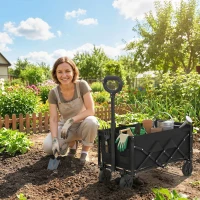 Outsunny 16 Gallon Folding Wagon Cart with Wheels, Heavy-Duty Collapsible Wagon with Drop-Down Tailgate, Black(m-10)
