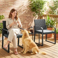 Outsunny Outdoor Bistro Set, 3 Piece Wicker Patio Furniture with Mesh Seat, Glass Table, Cushions for Porch, Balcony, Grey(m-8)