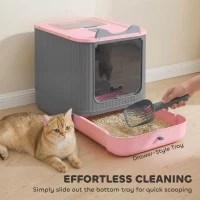 PawHut Cat Litter Box with Lid, Enclosed Litter Box for Medium Cats, Front-Entry and Top-Exit, Scoop, Deodorizer Bag, Pink(m-5)