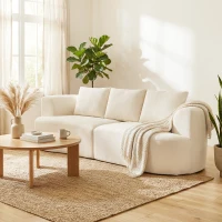 HOMCOM 3 Seater Sofa, 102" Chenille Boneless Couch with Wide Seat, Spring Cushions, High-Density Foam, 3 Pillows, Cream White(m-8)