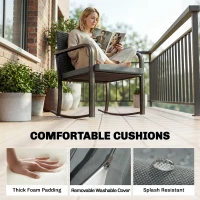 Outsunny 3 Pieces Rocking Bistro Set Outdoor Patio Furniture Set with Cushions, Glass Coffee Table for Balcony, Grey(m-6)