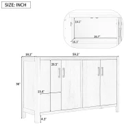 Farmhouse Storage Cabinet with Wood Veneer and Solid Pine Legs, Rustic Accent Sideboard for Entryways, 59" L x 18" W x 36" H, Natural(m-3)