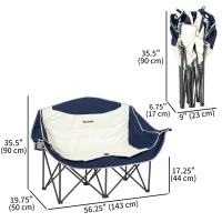 Outsunny Portable Camp Chair, Double Camping Chair with Cup Holders and Carry Bag, Support 551 lbs, Navy Blue(m-3)