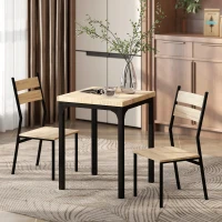 HOMCOM 3 Piece Dining Table Set for 2, Modern Kitchen Table and Chairs, Dining Room Set for Breakfast Nook, Light Wood Grain(m-10)