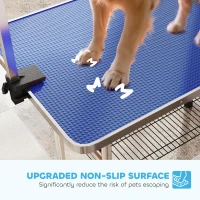 PawHut Adjustable Dog Grooming Table with 2 Safety Slings, Storage Basket, Blue(m-6)